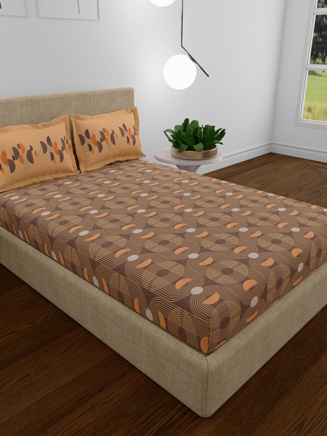 

MYTRIDENT Deco Daydream Coffee UTSAV Flat 120TC Queen Cotton Bedsheet Set, Brown
