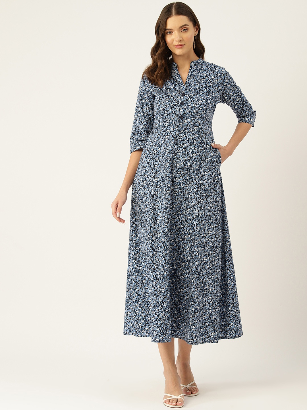 

Rue Collection Floral Print A-Line Midi Dress, Blue