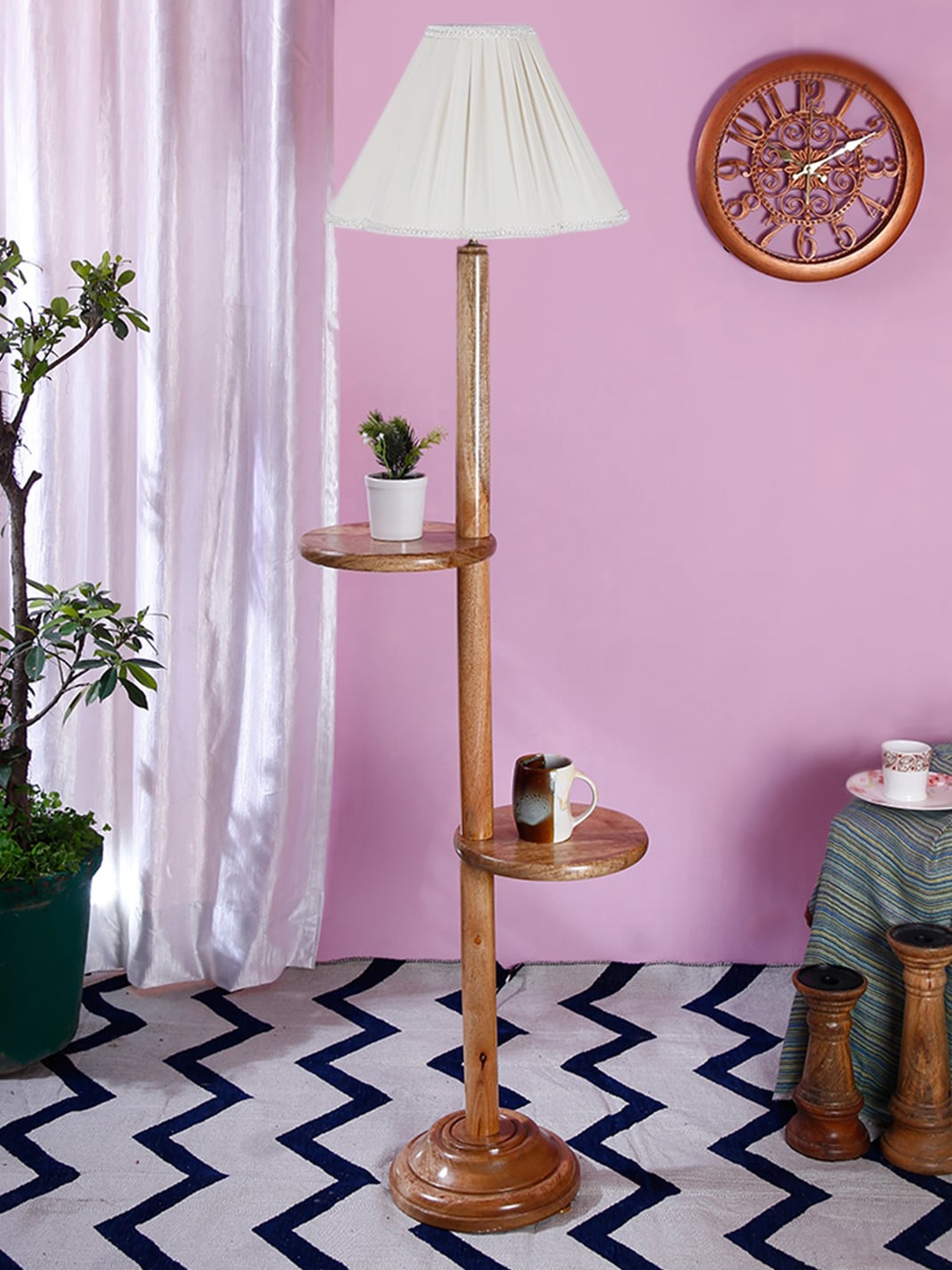 

Devansh White Wooden & Cotton Shade Vintage Floor Lamp