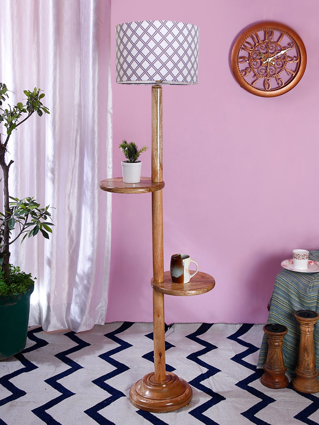 

Devansh Blue Printed Drum Floor Lamp