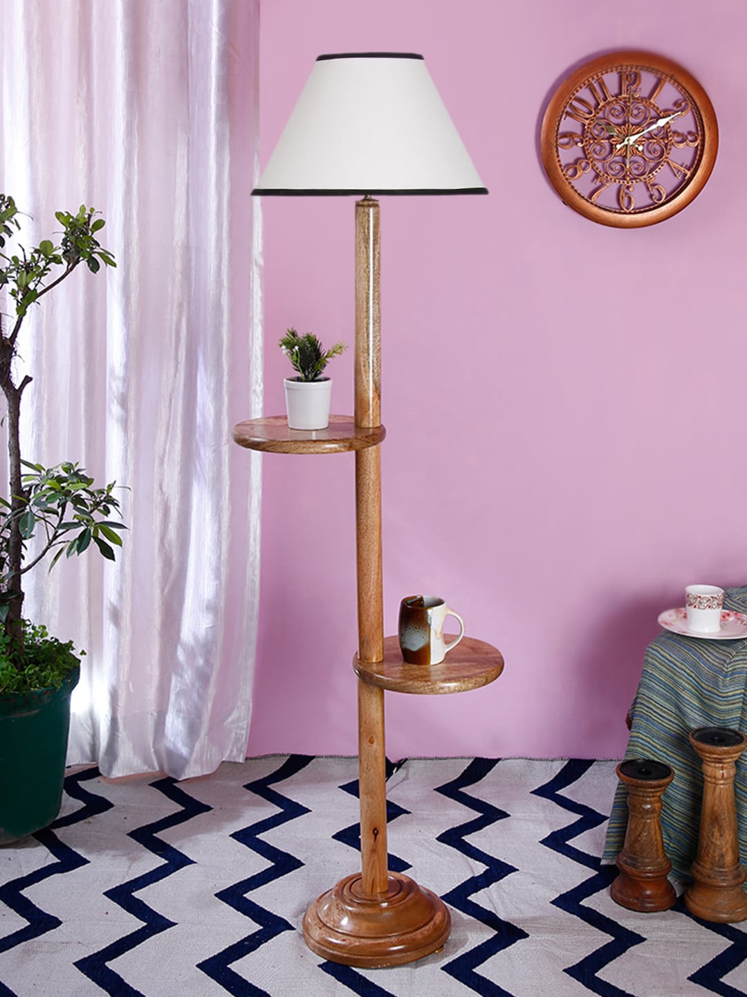 

Devansh White Cotton Conical Wooden floor Lamp