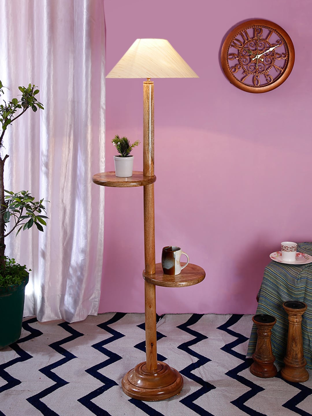 

Devansh Off White & Beige Cotton Conical Wooden Floor Lamp