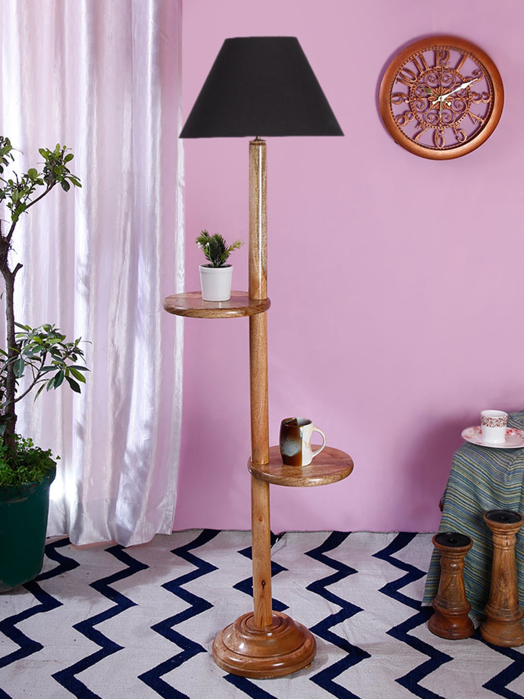 

Devansh Black & Beige Cotton Conical Wooden Floor Lamp