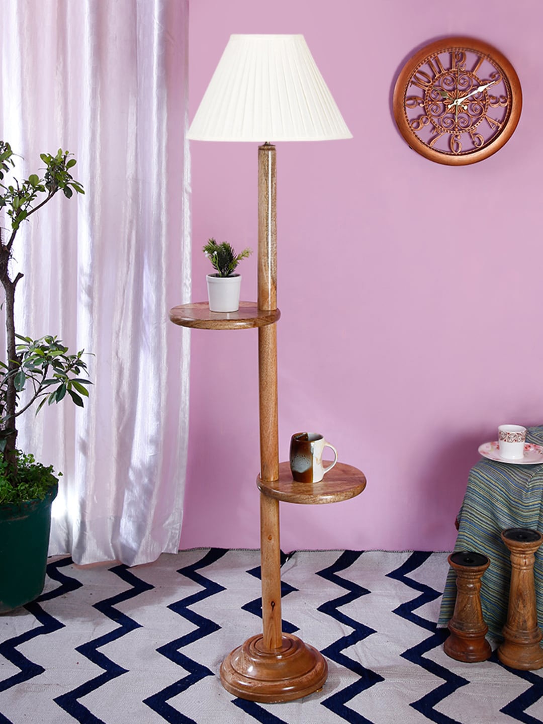 

Devansh White & Beige Cotton Straight Pleated Wooden Floor Lamp