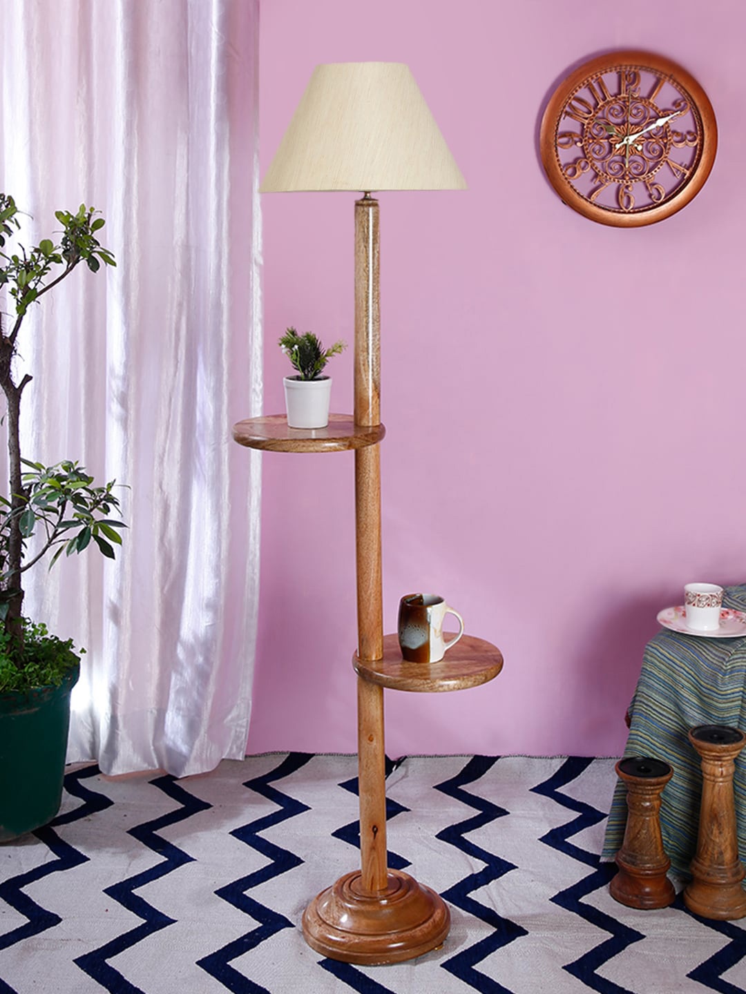 

Devansh White & Brown Cotton Conical Wooden Floor Lamp