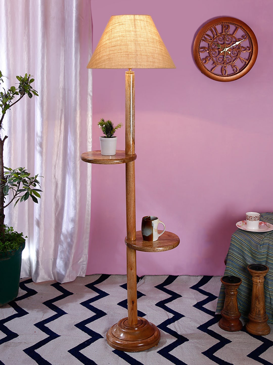 

Devansh Beige & Brown Jute Conical Wooden Floor Lamp