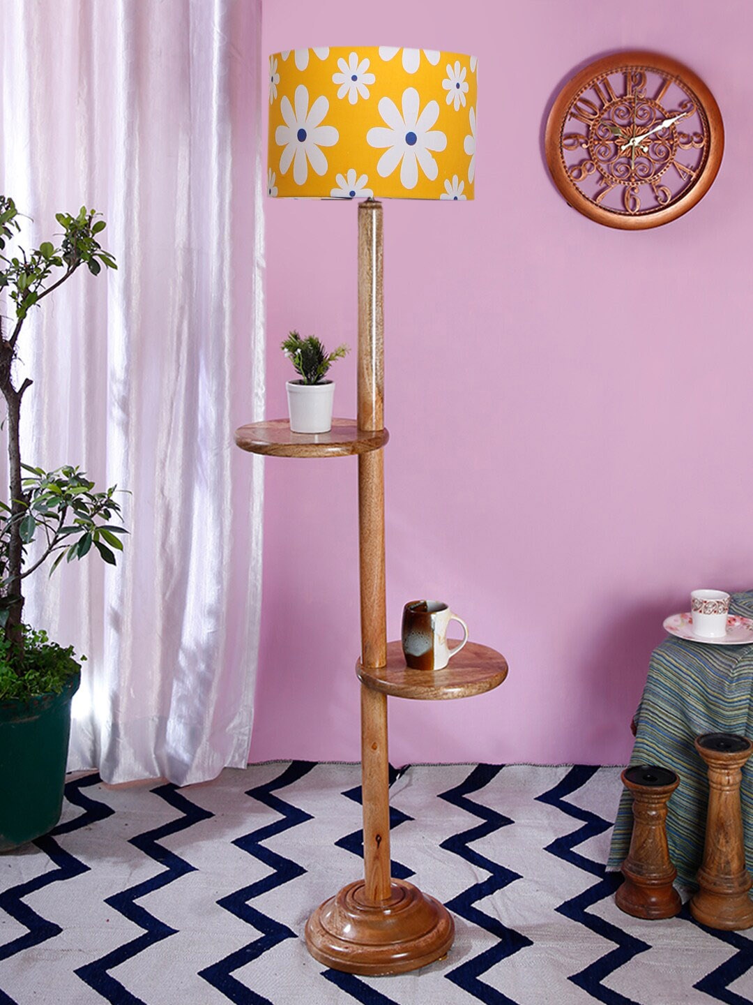 

Devansh Yellow & White Printed Drum Floor Lamp
