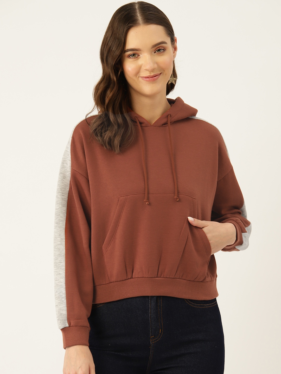 

Rue Collection Women Solid Hooded Pullover Sweatshirt, Rust