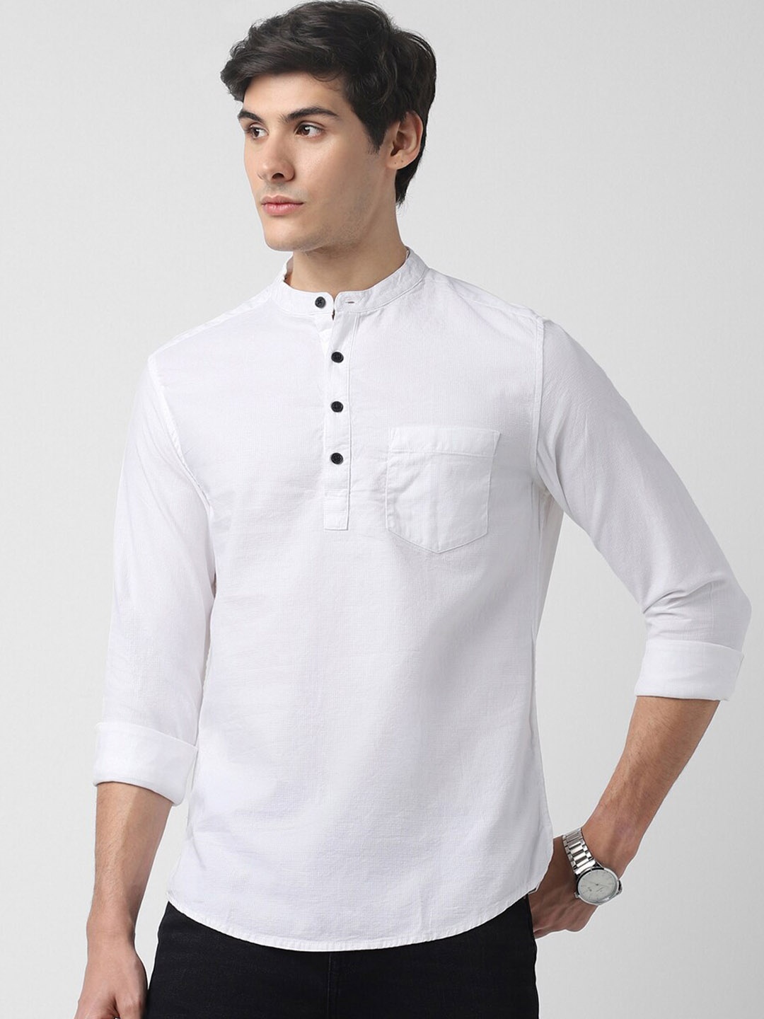 

VASTRADO Mandarin Collar Pure Cotton Straight Kurta, White