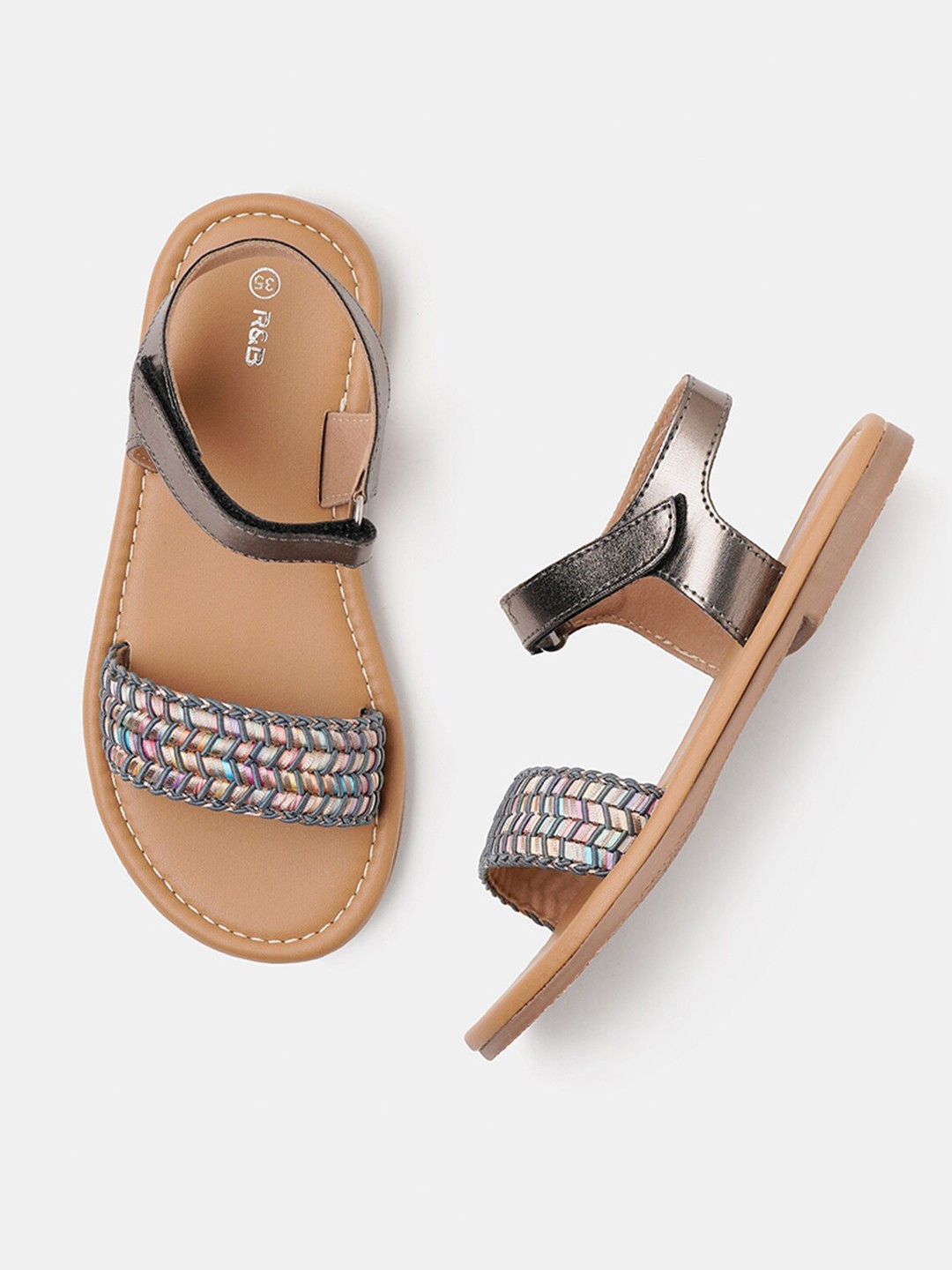 

R&B Girls Embellished Open Toe Flats, Grey