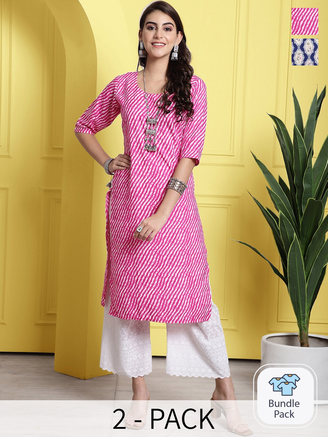 

7Threads Pack of 2 Printed Straight Kurta, Pink