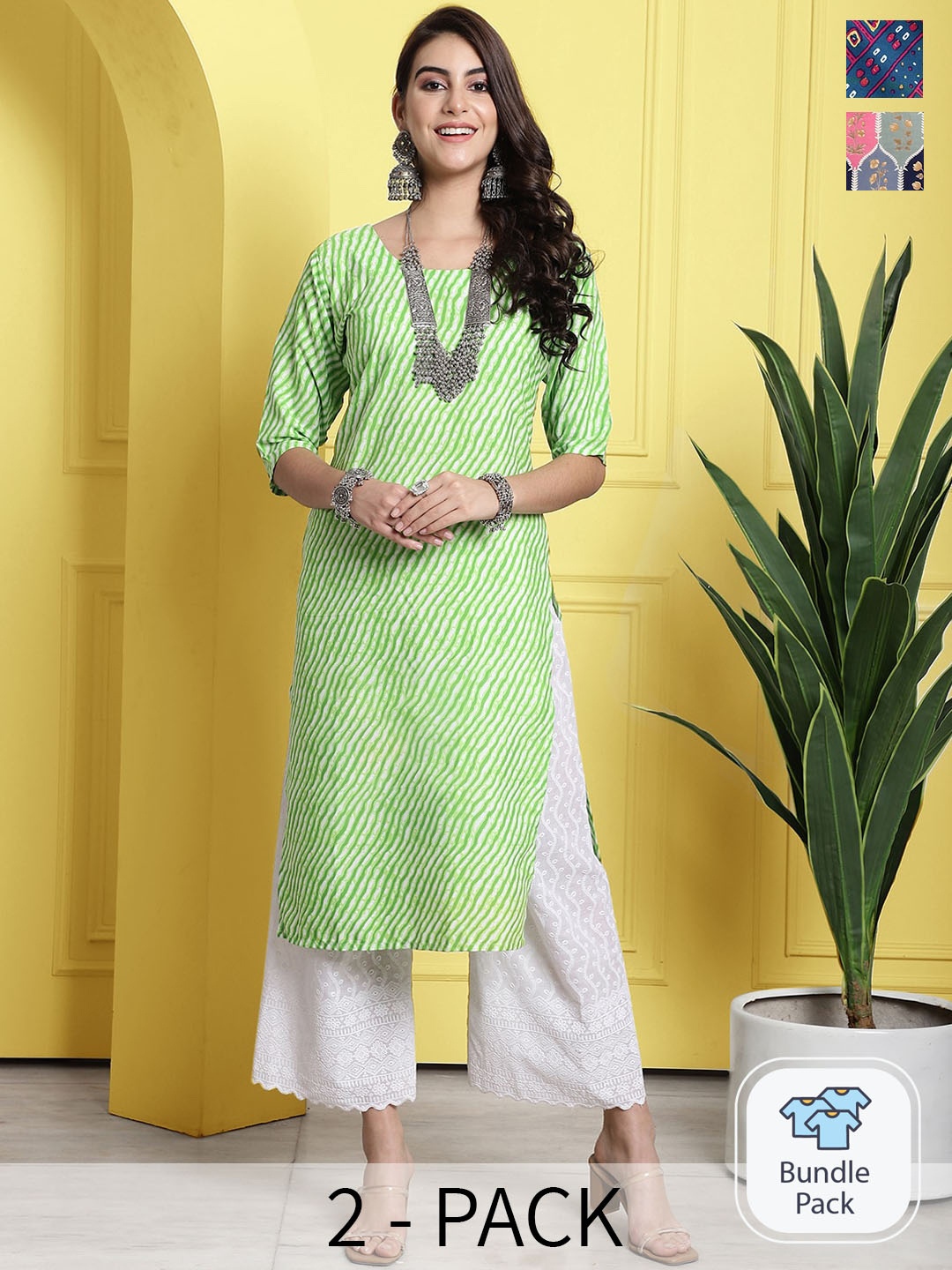 

7Threads Selection Of 2 Leheriya Printed Kurta, Grey