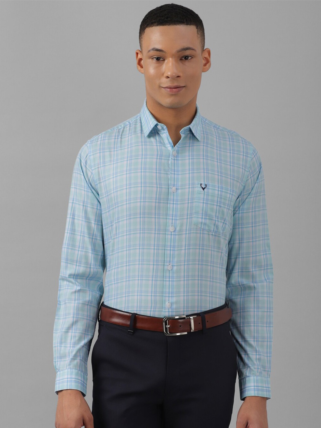 

Allen Solly Slim Fit Checked Pure Cotton Formal Shirt, Blue