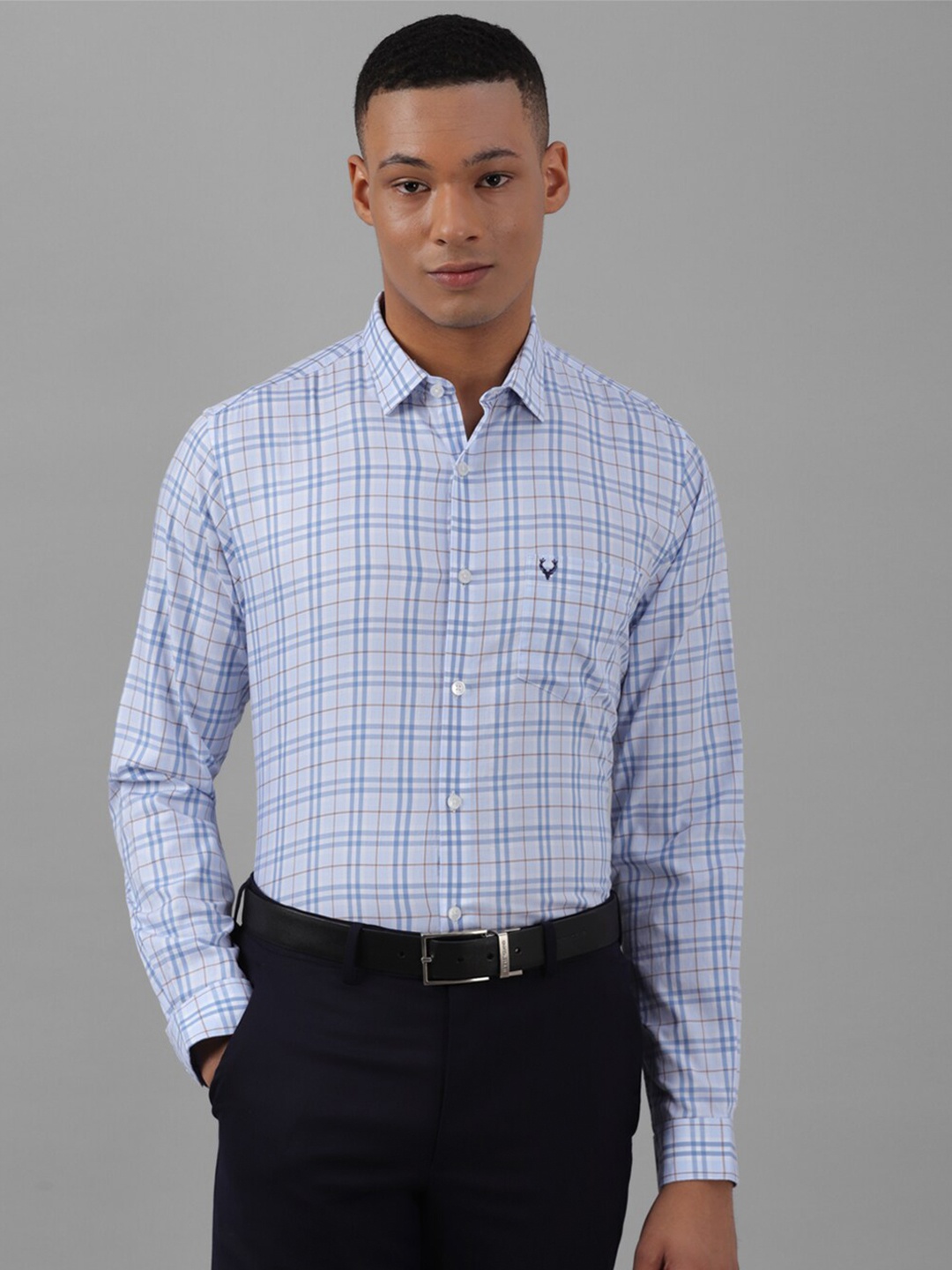 

Allen Solly Slim Fit Opaque Tartan Checked Pure Cotton Formal Shirt, Blue