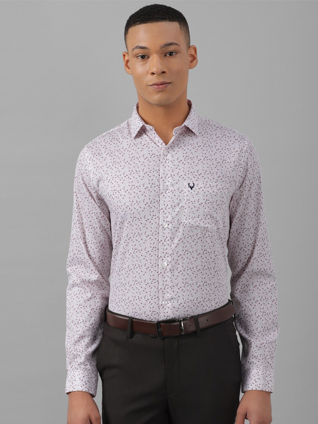 Allen Solly Slim Fit Floral Printed Pure Cotton Formal Shirt, White
