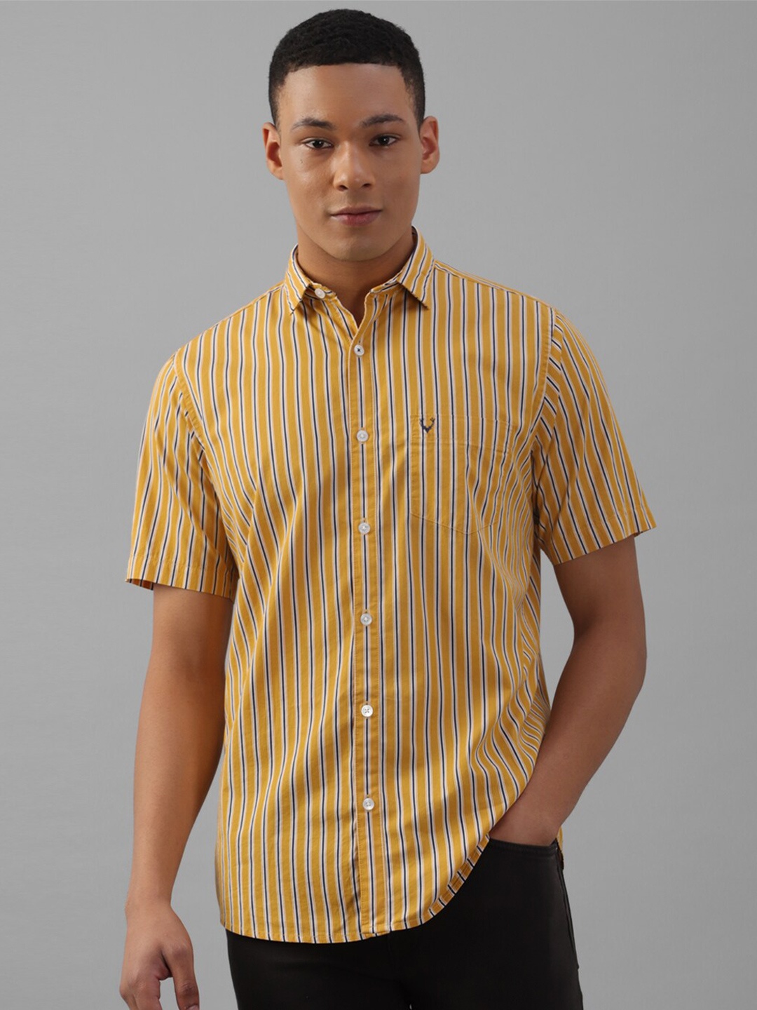 

Allen Solly Slim Fit Striped Pure Cotton Casual Shirt, Yellow