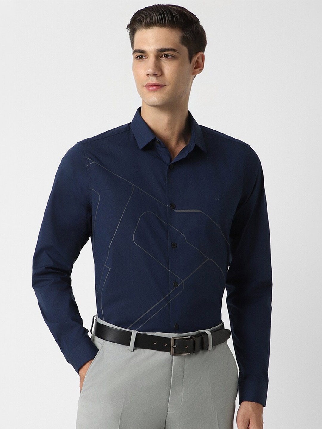 

Allen Solly Slim Fit Abstract Printed Formal Shirt, Navy blue