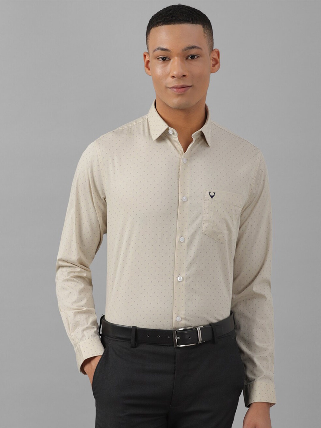 

Allen Solly Slim Fit Micro Ditsy Printed Pure Cotton Formal Shirt, Beige