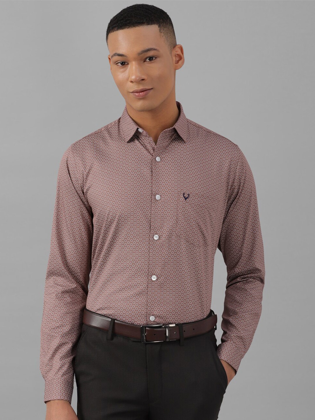 

Allen Solly Slim Fit Micro Ditsy Printed Pure Cotton Formal Shirt, Brown