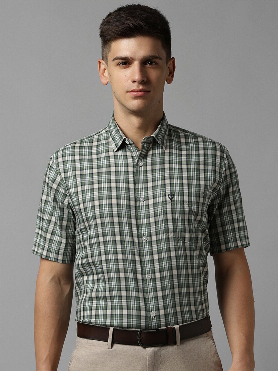

Allen Solly Slim Fit Checked Pure Cotton Casual Shirt, Green