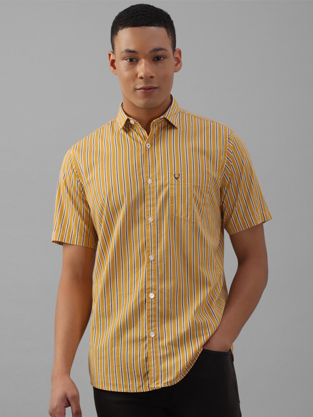 

Allen Solly Slim Fit Vertical Stripes Pure Cotton Casual Shirt, Yellow