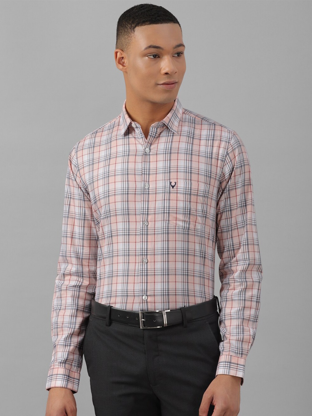 

Allen Solly Slim Fit Tartan Checks Pure Cotton Formal Shirt, Pink