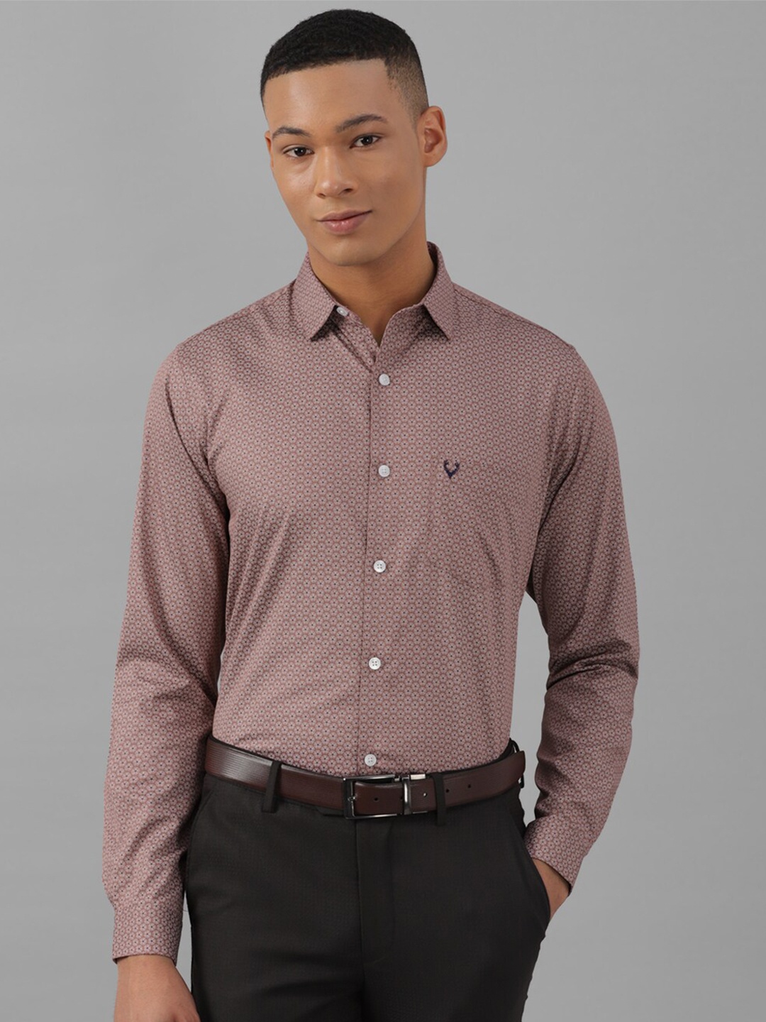 

Allen Solly Slim Fit Floral Printed Pure Cotton Formal Shirt, Brown