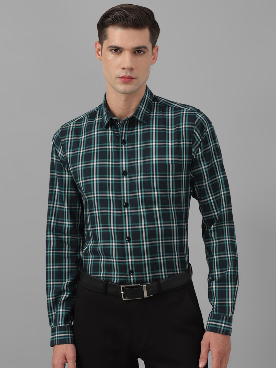 

Allen Solly Slim Fit Tartan Checks Pure Cotton Formal Shirt, Black