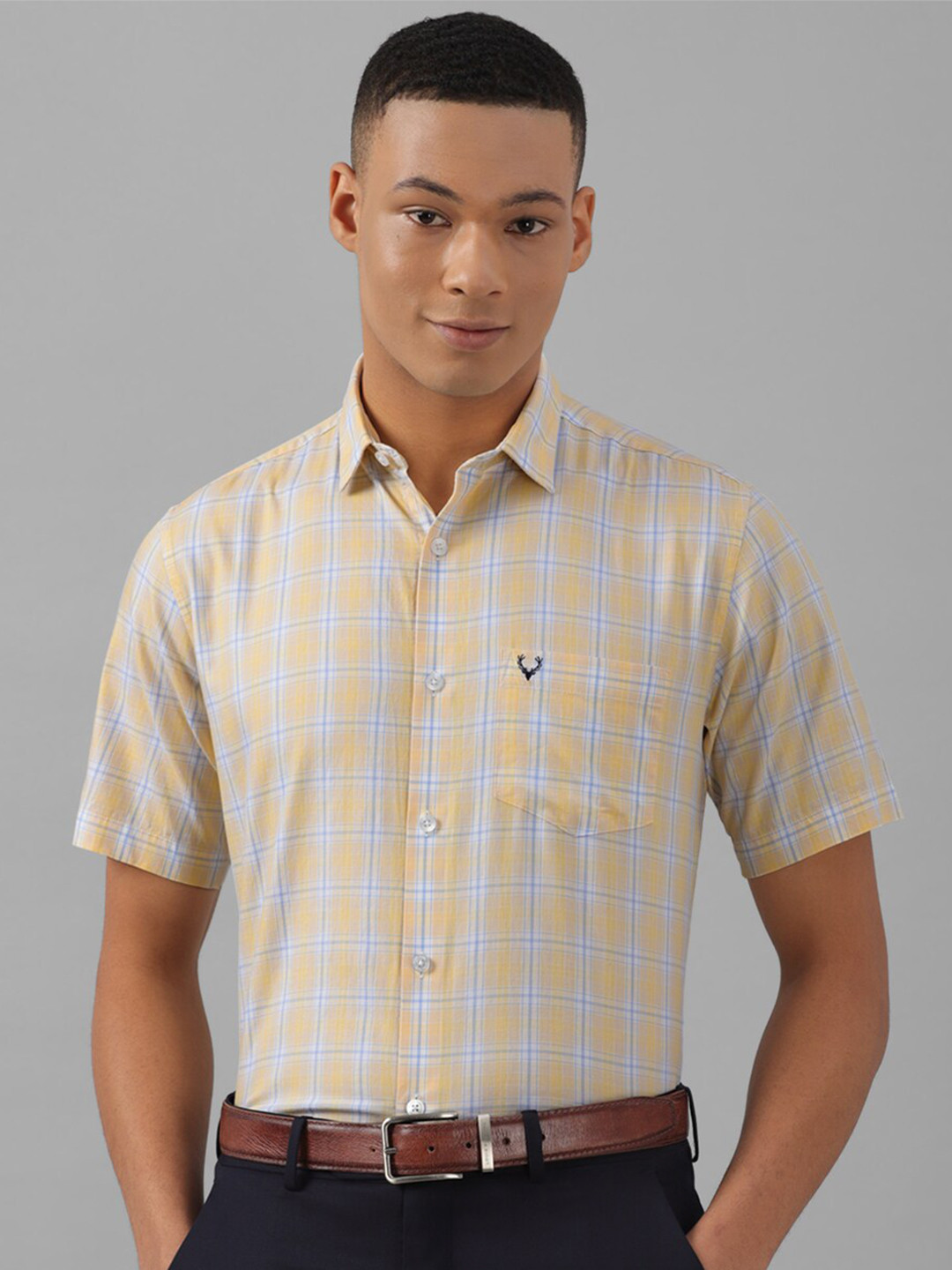 

Allen Solly Slim Fit Opaque Tartan Checked Pure Cotton Formal Shirt, Yellow