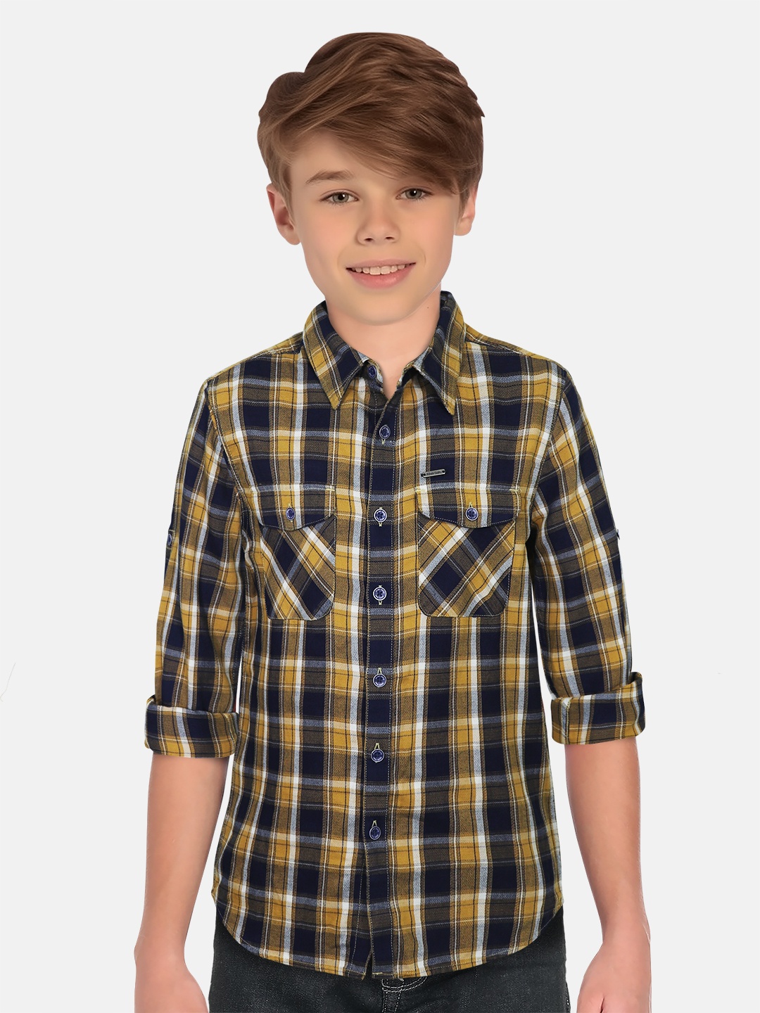 

Allen Solly Junior Boys Slim Fit Tartan Checked Spread Collar Pocket Cotton Casual Shirt, Mustard