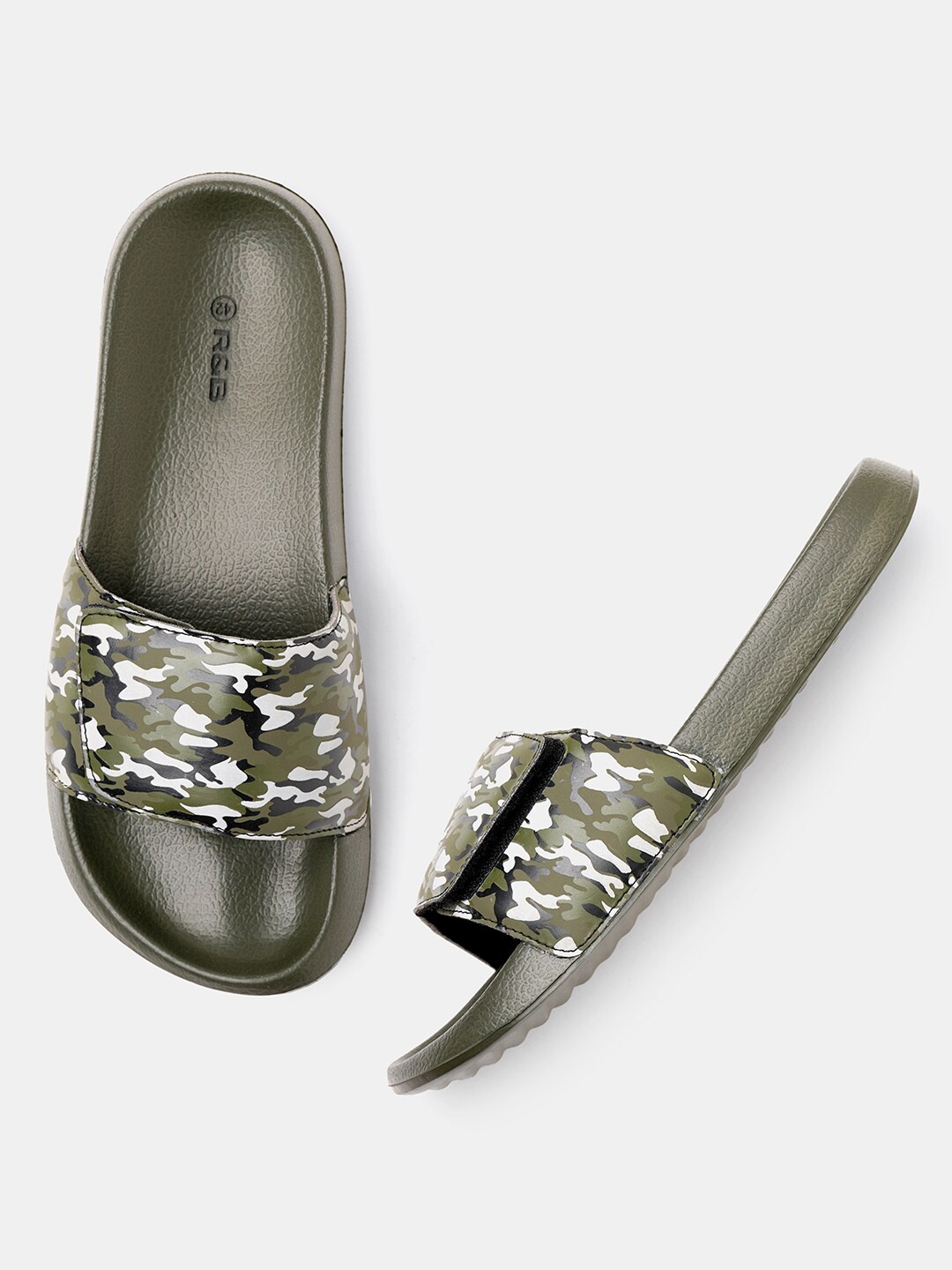 

R&B Men Absttract Printed Sliders With Velcro, Olive