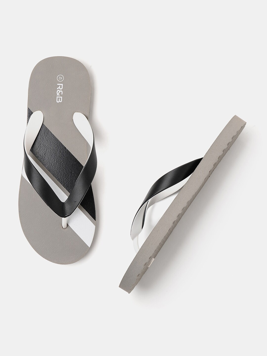 

R&B Men Striped Thong Flip-Flops, Grey