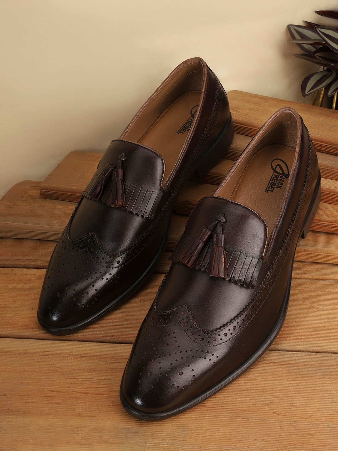 

Jack Rebel Men Perforated Leather Formal Loafers, Brown