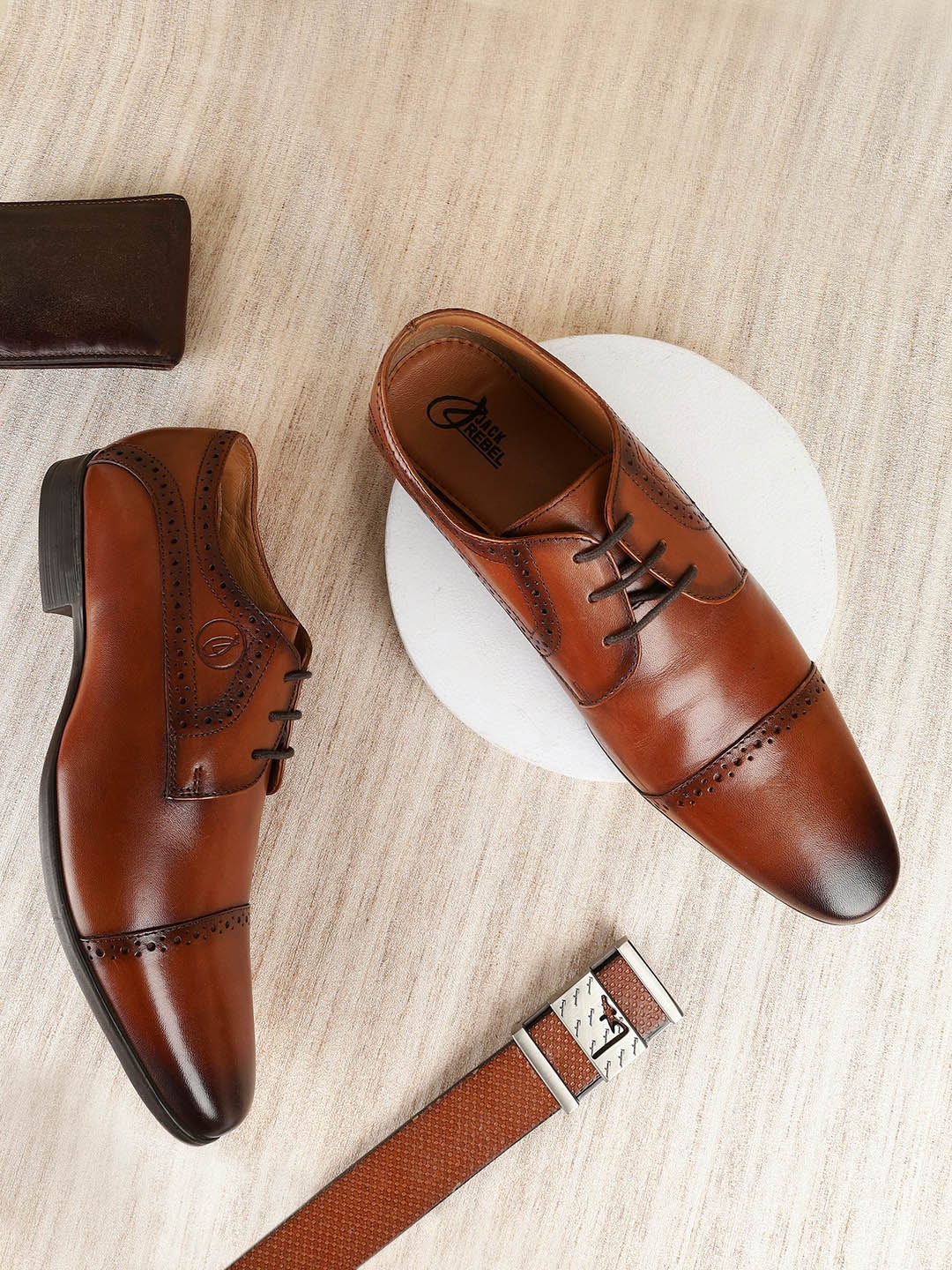 

Jack Rebel Men Textured Leather Formal Derbys, Tan