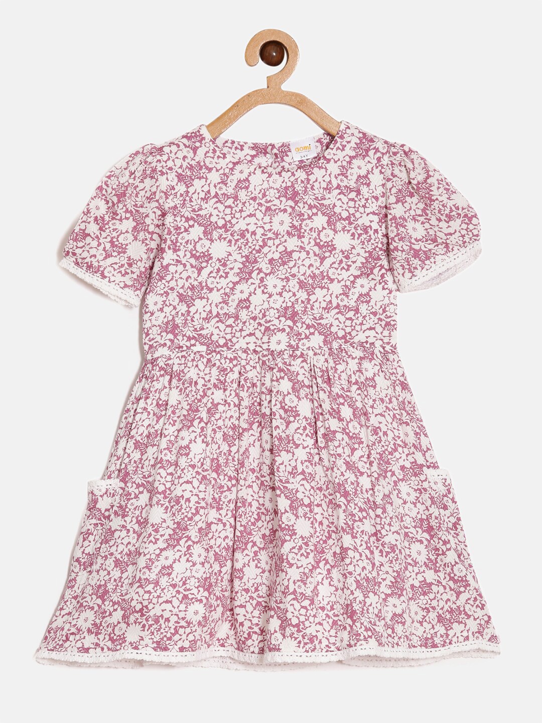 

Aomi Lavender Girls Floral Printed Gathered Cotton Fit & Flare Dress