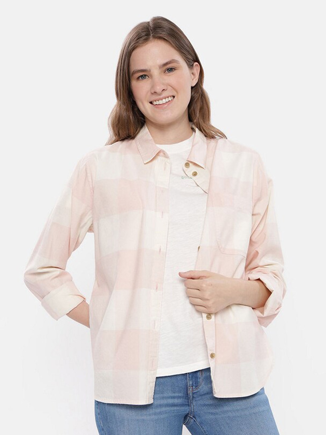 

AMERICAN EAGLE OUTFITTERS Opaque Grid Tattersall Checked Casual Shirt, Pink