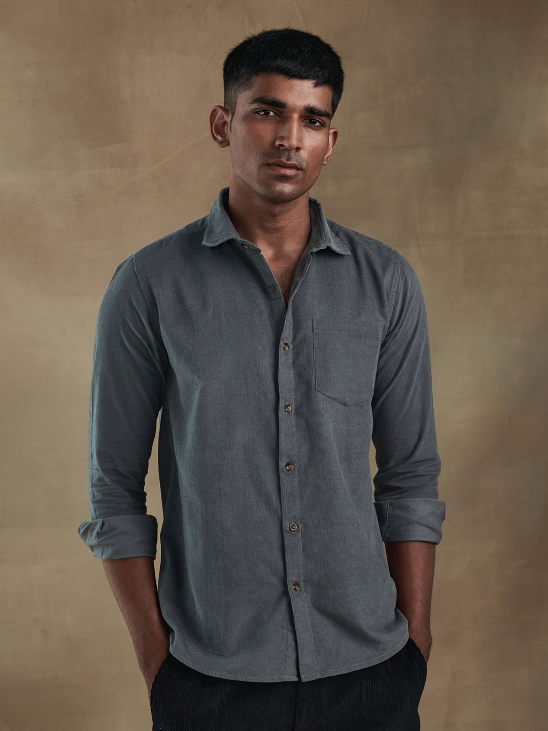 

Beyours Corduroy Opaque Casual Shirt, Grey