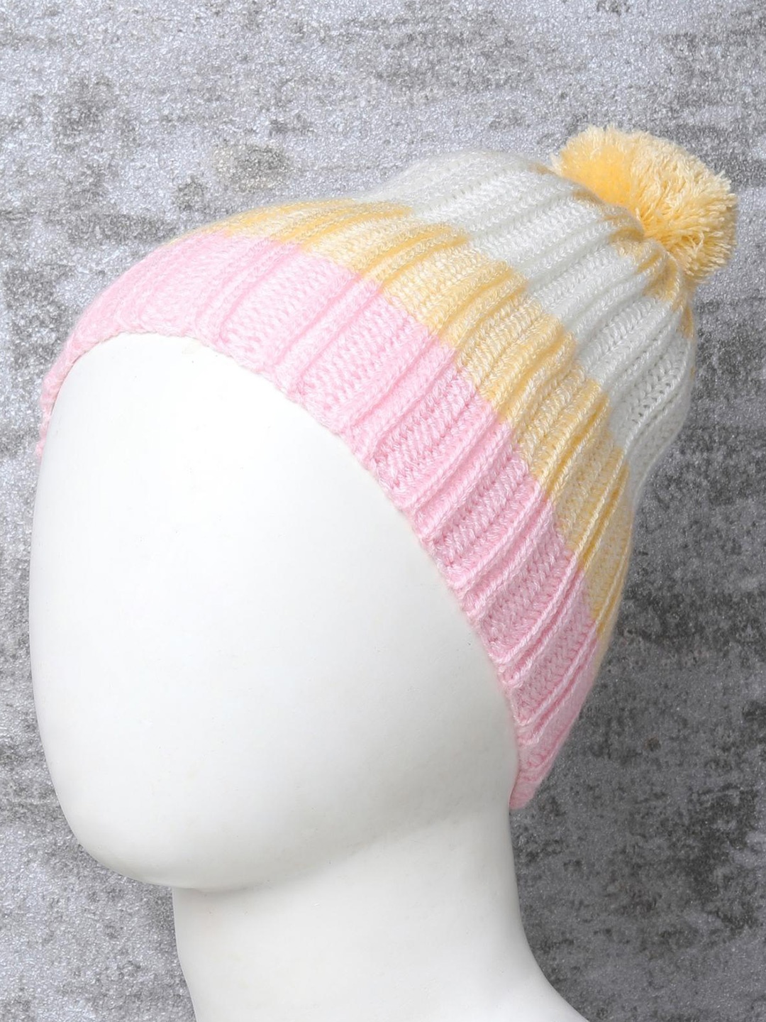 

Little Angels Kids Self Design Beanie Cap With Pom Pom, Yellow