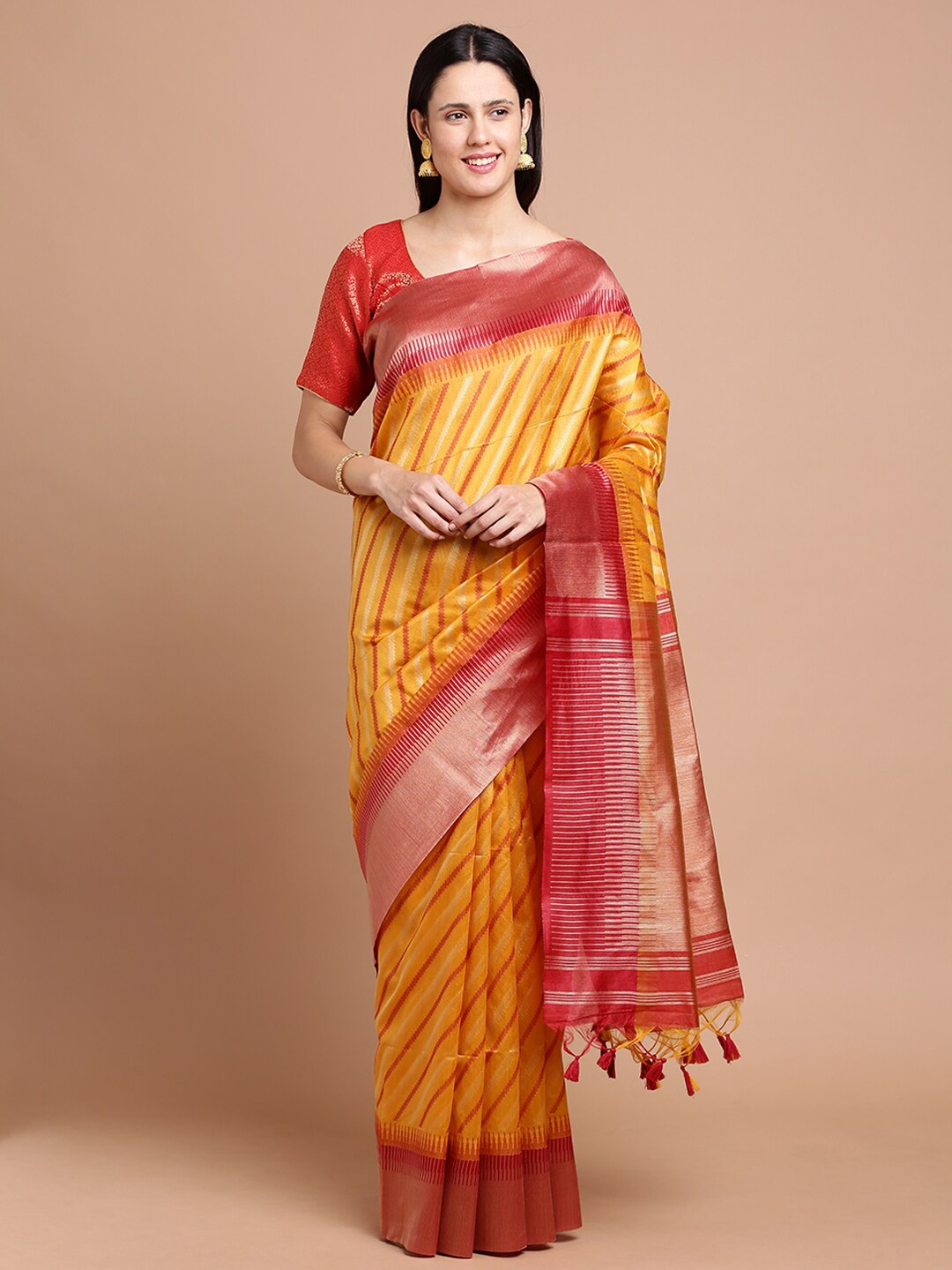 

Kalyan Silks Striped Silk Cotton Saree, Yellow