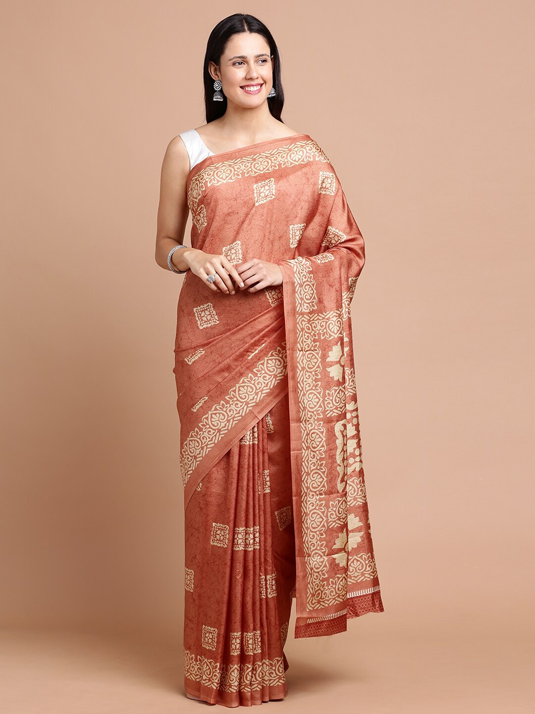 

Kalyan Silks Ethnic Motifs Printed Silk Cotton Malgudi Saree, Brown