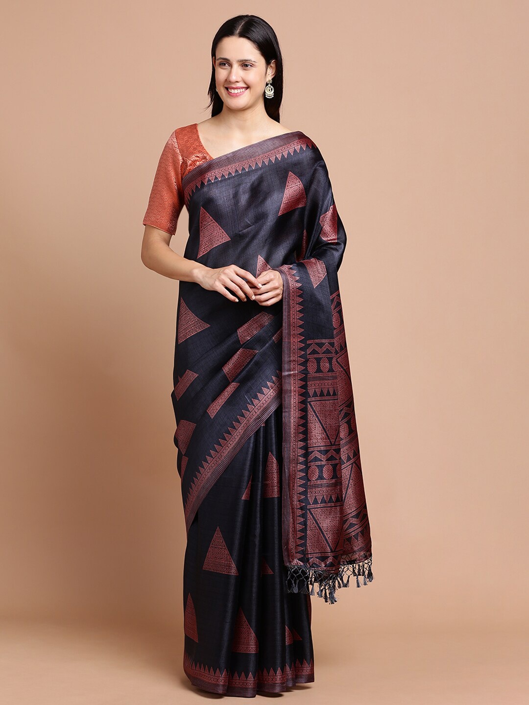 

Kalyan Silks Geometric Printed Silk Cotton Saree, Charcoal