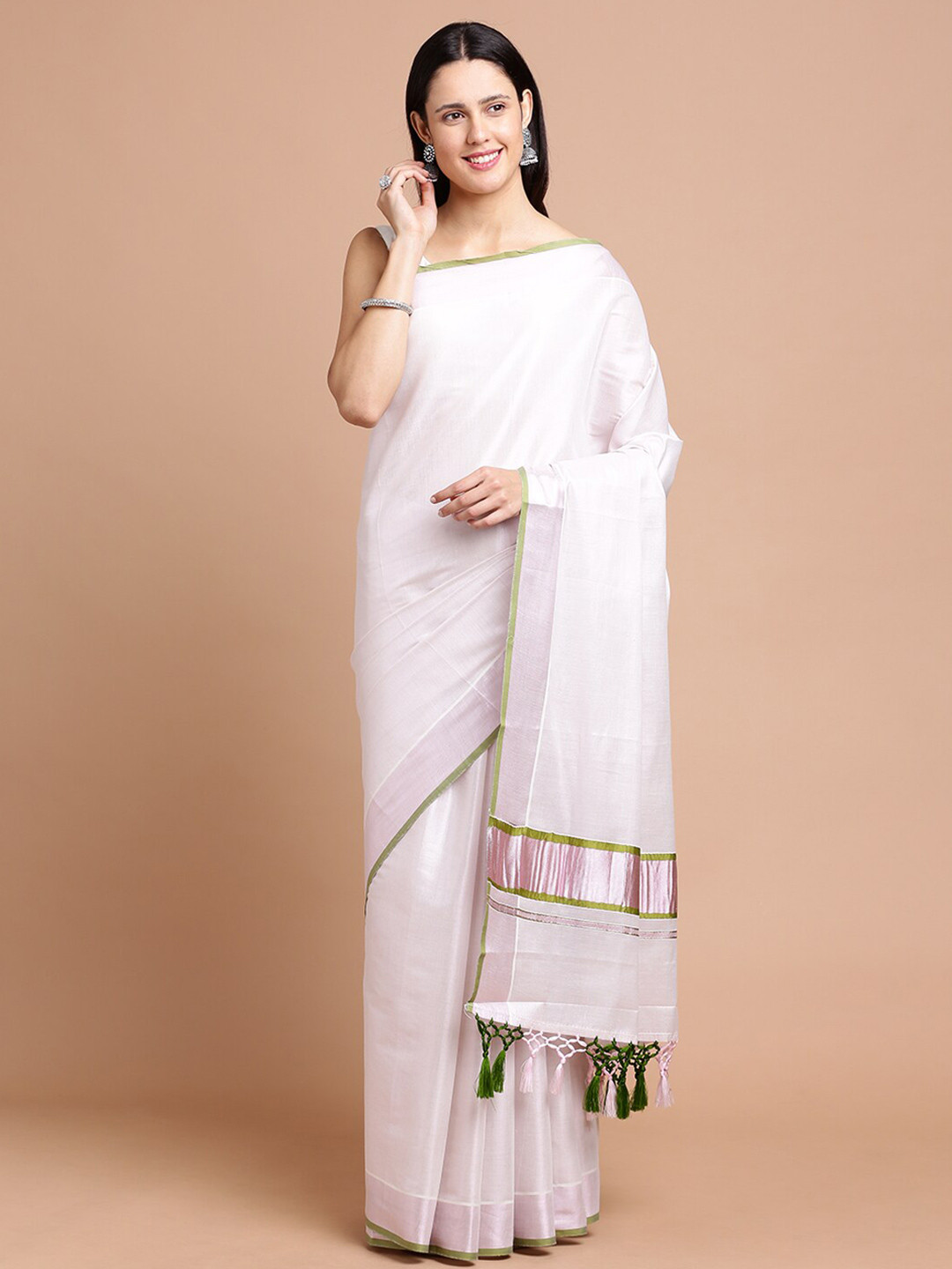 

Kalyan Silks Zari Silk Cotton Saree, White