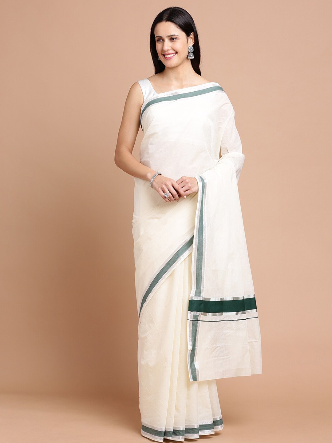 

Kalyan Silks Solid Zari Silk Cotton Saree, Off white