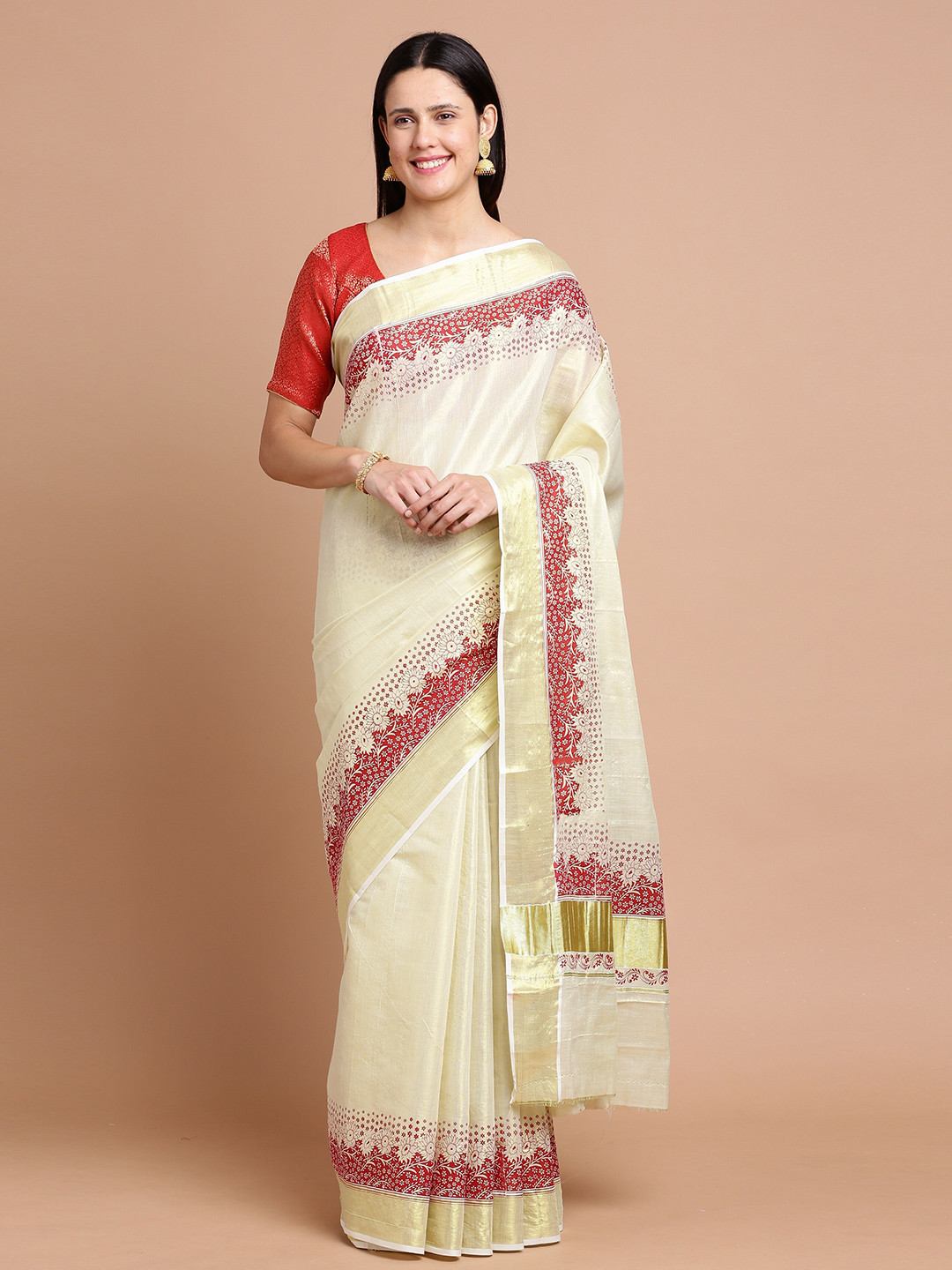 

Kalyan Silks Solid Zari Silk Cotton Saree, Gold