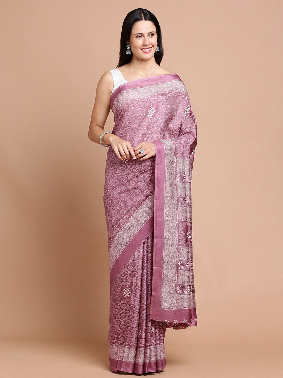 

Kalyan Silks Ethnic Motifs Printed Silk Cotton Saree, Pink