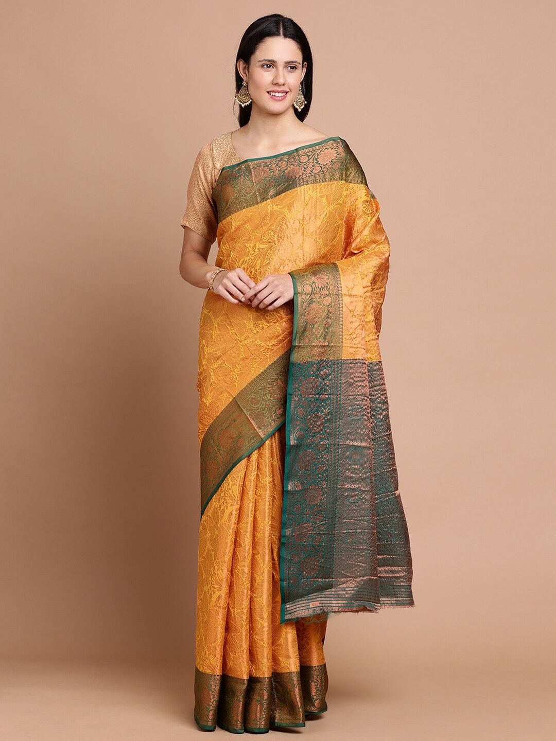 

Kalyan Silks Woven Design Zari Silk Cotton Saree, Yellow