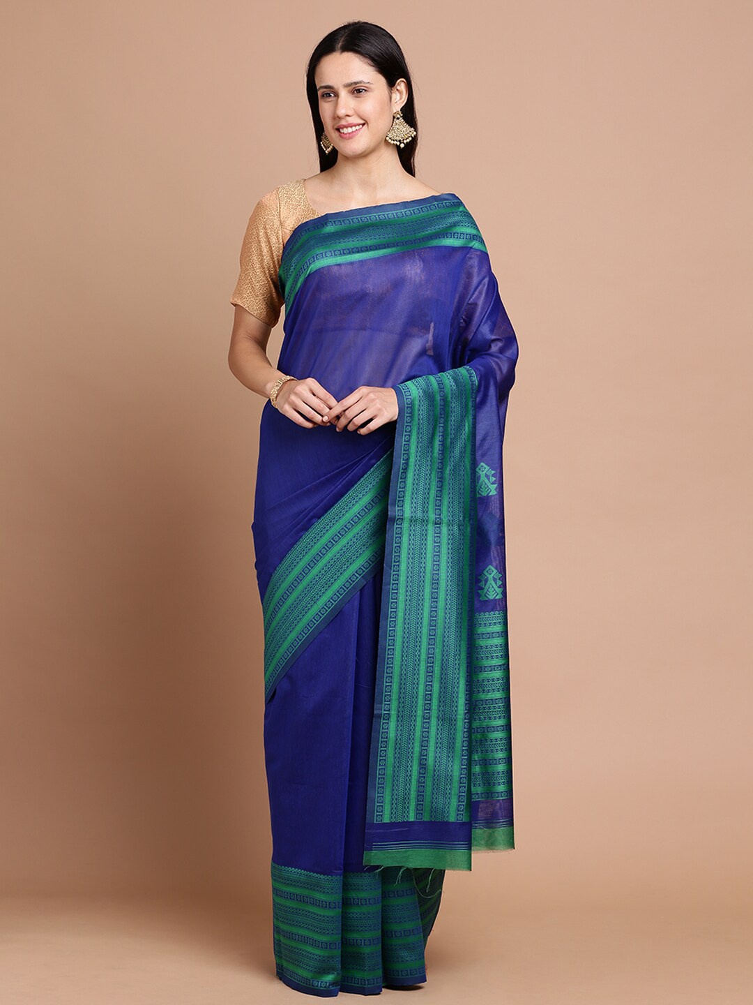 

Kalyan Silks Solid Silk Cotton Saree, Blue