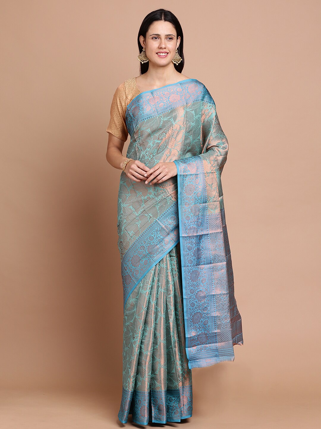 

Kalyan Silks Ethnic Motifs Woven Design Zari Art Silk Saree, Green