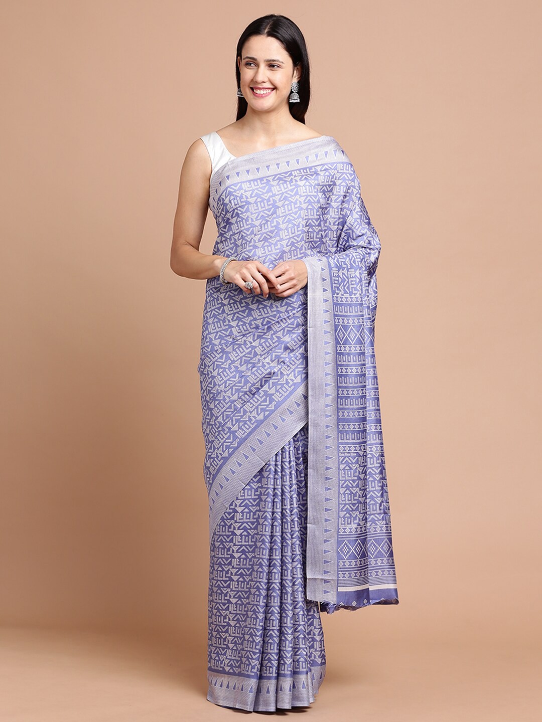 

Kalyan Silks Ethnic Motifs Silk Cotton Saree, Blue