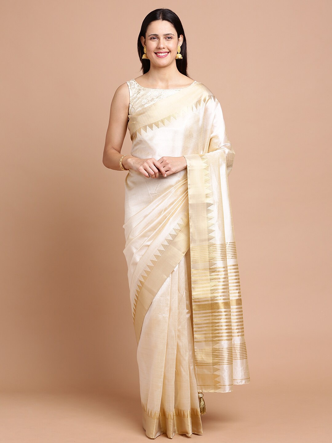 

Kalyan Silks Zari Silk Cotton Saree, White